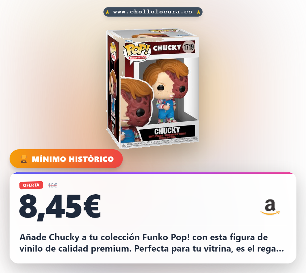 Añade Chucky a tu colección Funko Pop! con esta figura de vinilo de calidad premium. Perfecta para tu vitrina, es el regalo ideal para los fans y coleccionistas. Disfruta de un detalle duradero que complementa tu surtido.
