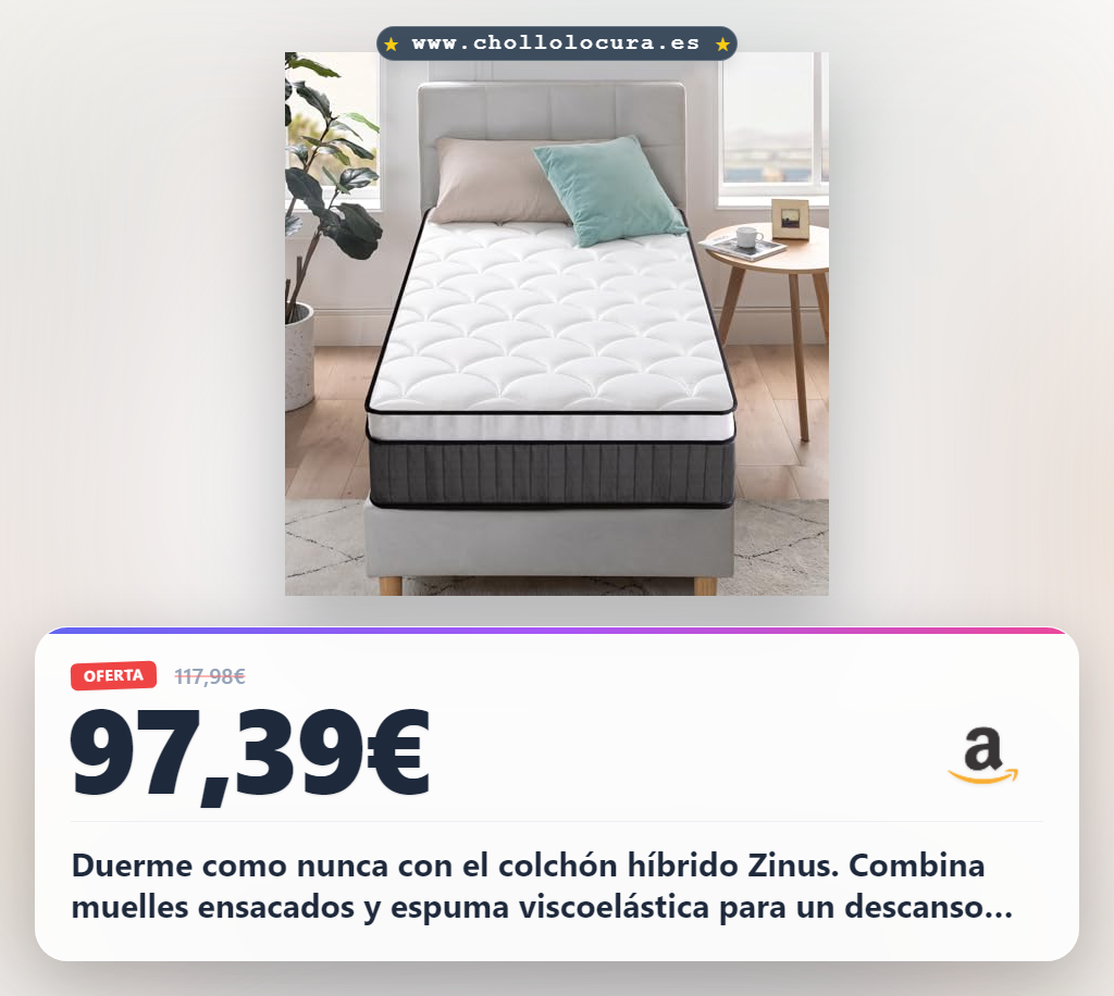 Consigue el colchón Zinus Híbrido Tight Top con muelles ensacados y espuma viscoelástica al mejor precio