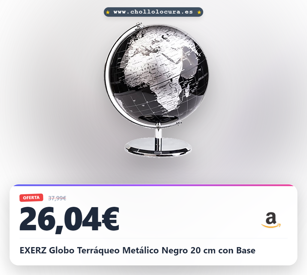 EXERZ Globo Terráqueo Metálico Negro 20 cm con Base