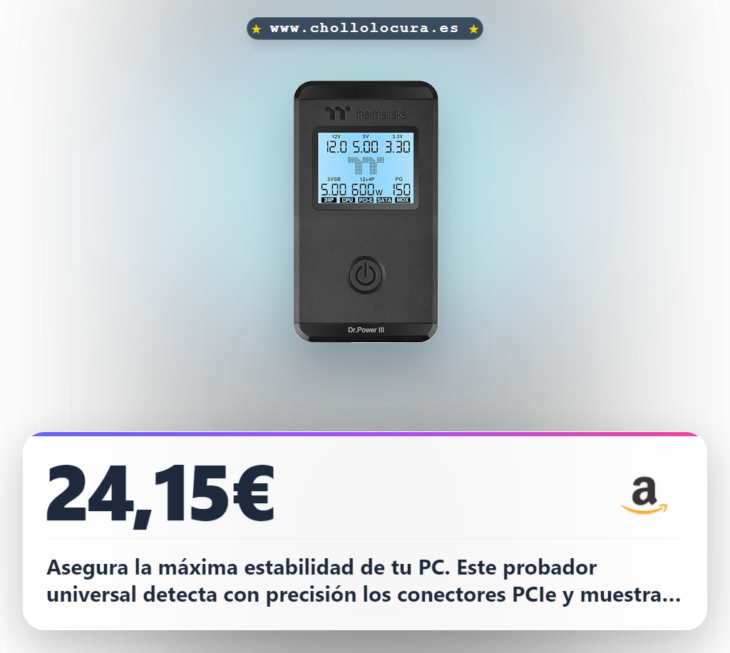 Consigue el probador universal Thermaltake Dr. Power III ATX. Diagnostica fuentes ATX12V v3.1 con conector PCIe de 12 + 4 pines.