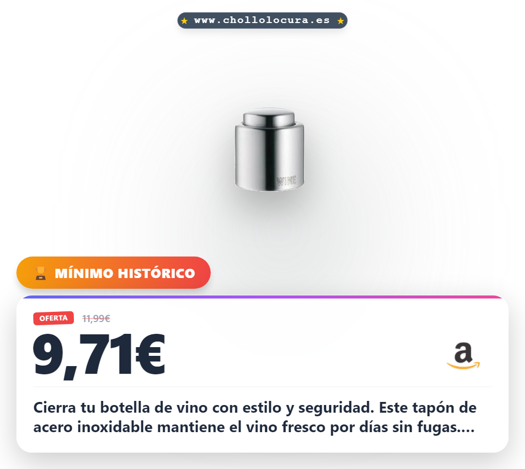 Aprovecha este tapón para botella de vino en acero inoxidable Cromargan 18/10 y disfruta un cierre hermético al mejor precio