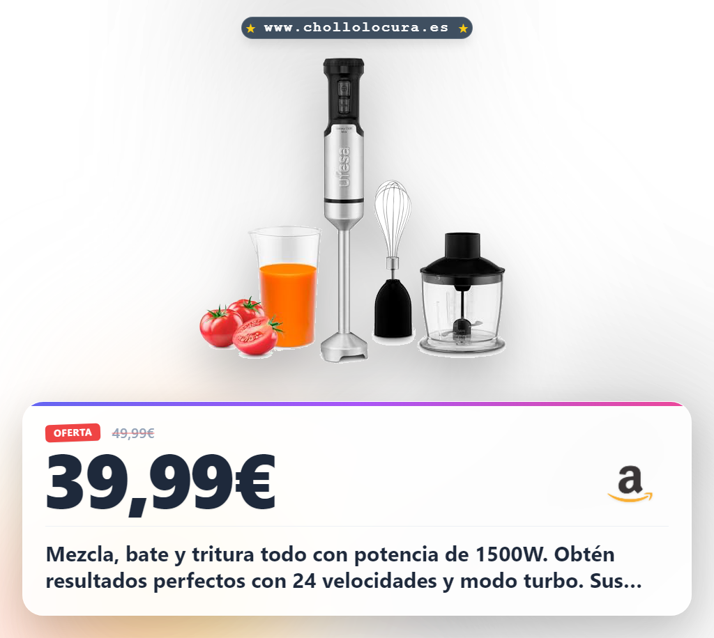 Aprovecha la batidora de mano Ufesa Galaxy Max 1500W con 24 velocidades y cuchillas de acero inoxidable en oferta