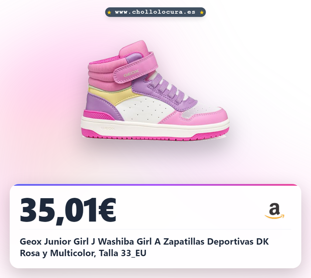 Geox Junior Girl J Washiba Girl A Zapatillas Deportivas DK Rosa y Multicolor, Talla 33_EU
