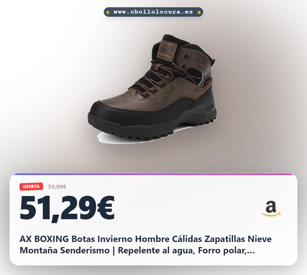 AX BOXING Botas Invierno Hombre Cálidas Zapatillas Nieve Montaña Senderismo | Repelente al agua, Forro polar, Antideslizantes, Acolchadas para senderismo, montaña y diario Marrón Negro EU 41