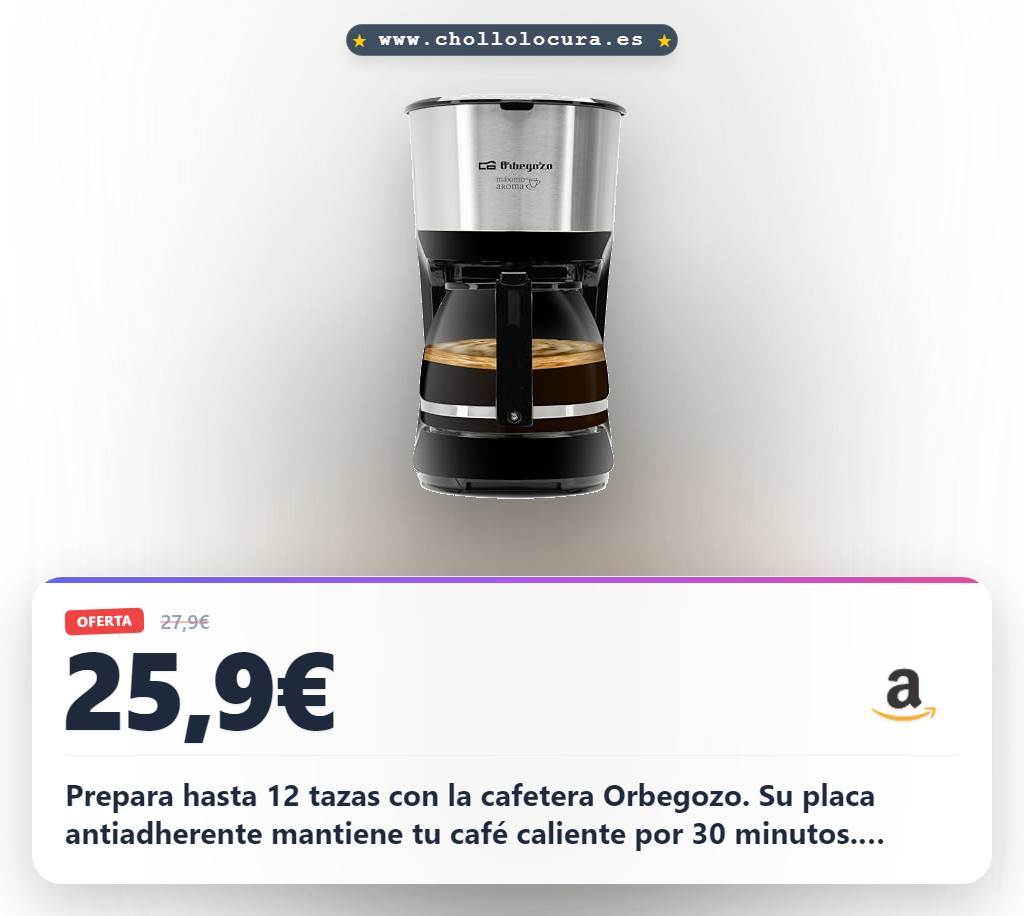 Llévate la cafetera Orbegozo CG 4512 de 12 tazas con placa caliente y apagado automático. ¡Oferta histórica!