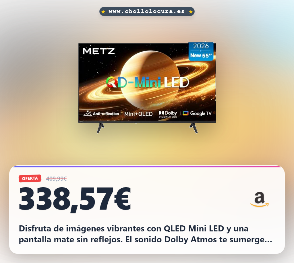 Aprovecha este Smart TV 55 pulgadas 4K QLED Mini LED con Dolby Atmos y Google TV al mejor precio de oferta histórica