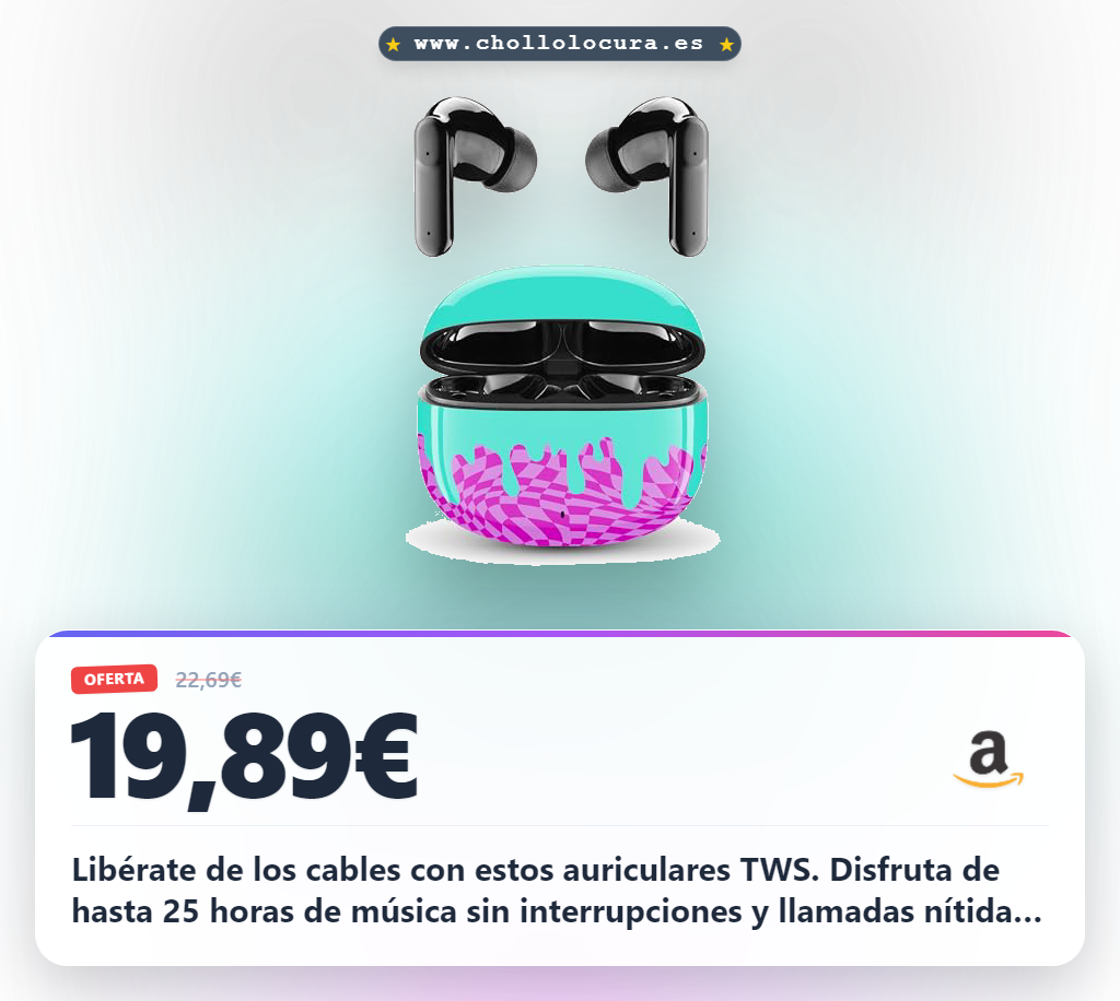 Aprovecha estos auriculares Bluetooth TWS in-ear con estuche de carga y micrófono inalámbrico hasta 25 horas en oferta