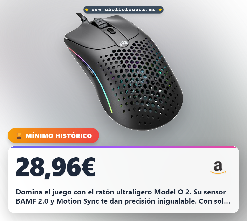 Consigue el ratón gaming Glorious Model O 2 ultraligero con sensor BAMF 2.0 y 26000 ppp en oferta