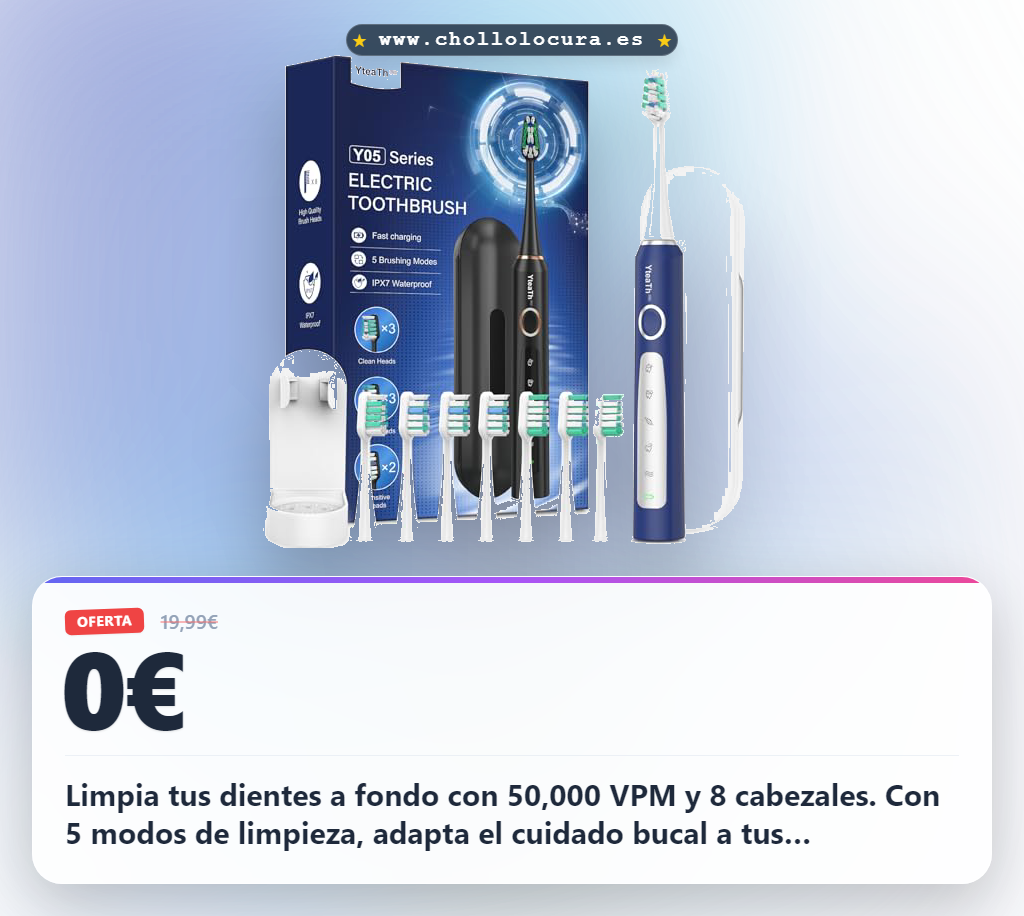Aprovecha este cepillo de dientes eléctrico sónico para hombre. 8 cabezales, 5 modos y batería de 90 días a precio de chollo
