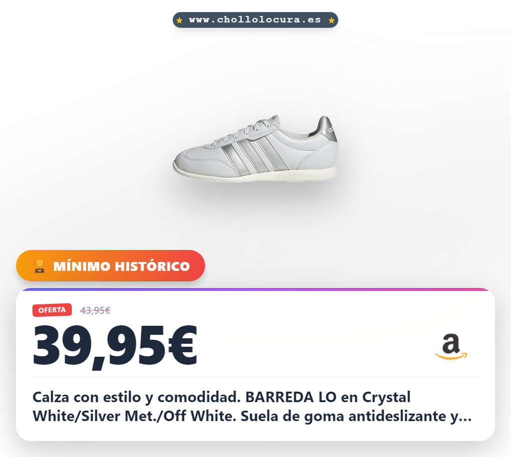 Consigue las zapatillas Adidas BARREDA LO en Crystal White/Silver Met. con diseño T y suela antideslizante al mejor precio.