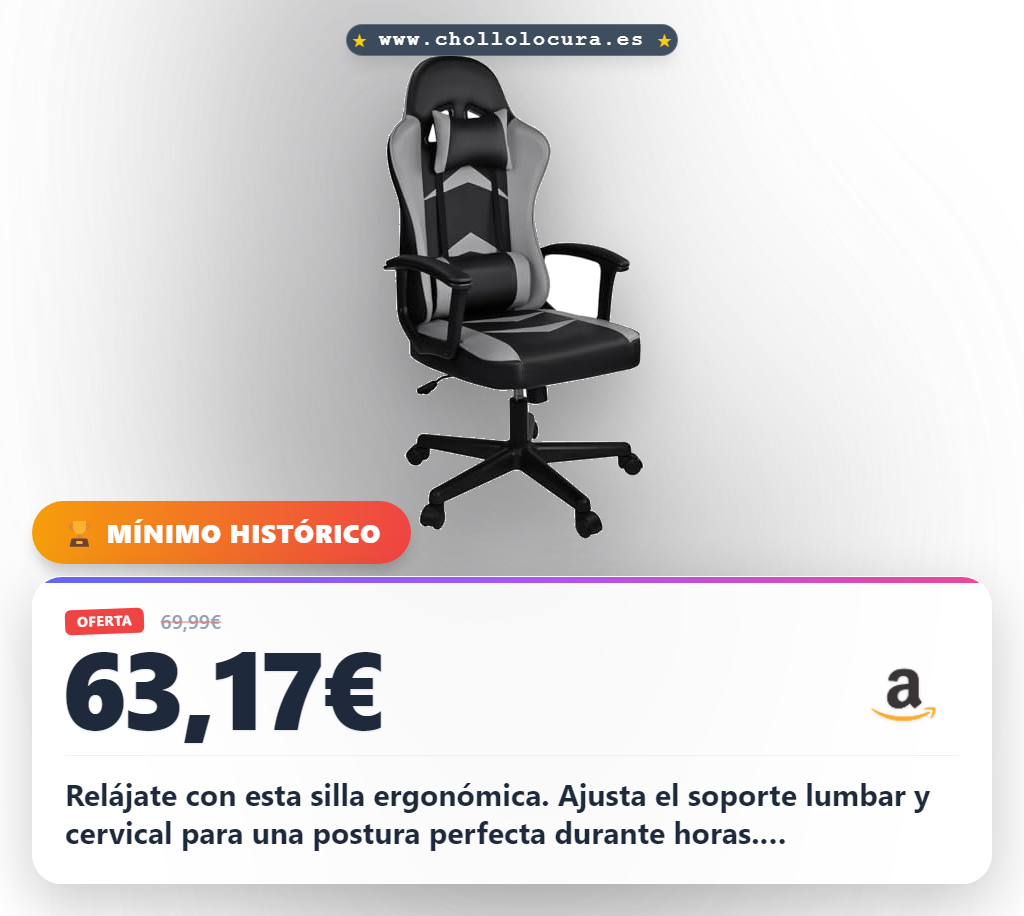 Consigue silla gaming ergonómica con soporte lumbar y cervical ajustable al mejor precio