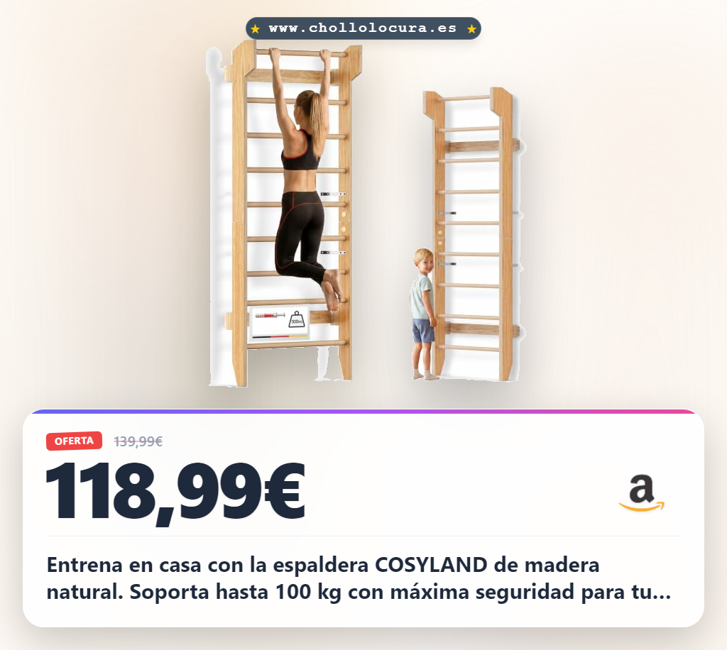 Adquiere la espaldera de gimnasio COSYLAND de madera natural para casa con estabilidad 100 kg y diseño compacto