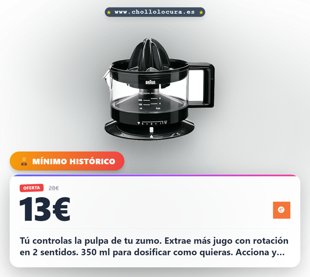 Braun Hogar TributeCollection CJ3000 BK - Exprimidor Eléctrico, 20 W, 350ml, Cantidad de Pulpa Ajustable, Apto para Lavavajillas, Color Negro