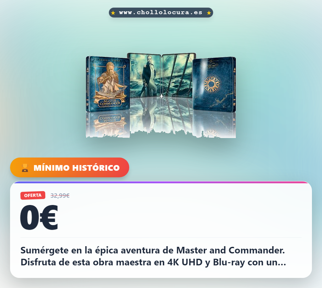 Aprovecha Master and Commander: Al Otro Lado del Mundo en 4K UHD y Blu-ray con Steelbook
