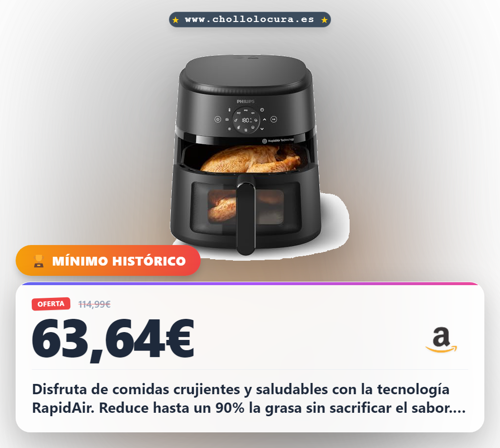 Aprovecha la Freidora Philips Airfryer 2000 Series 6,2L con tecnología RapidAir y 13 modos de cocinado al mejor precio