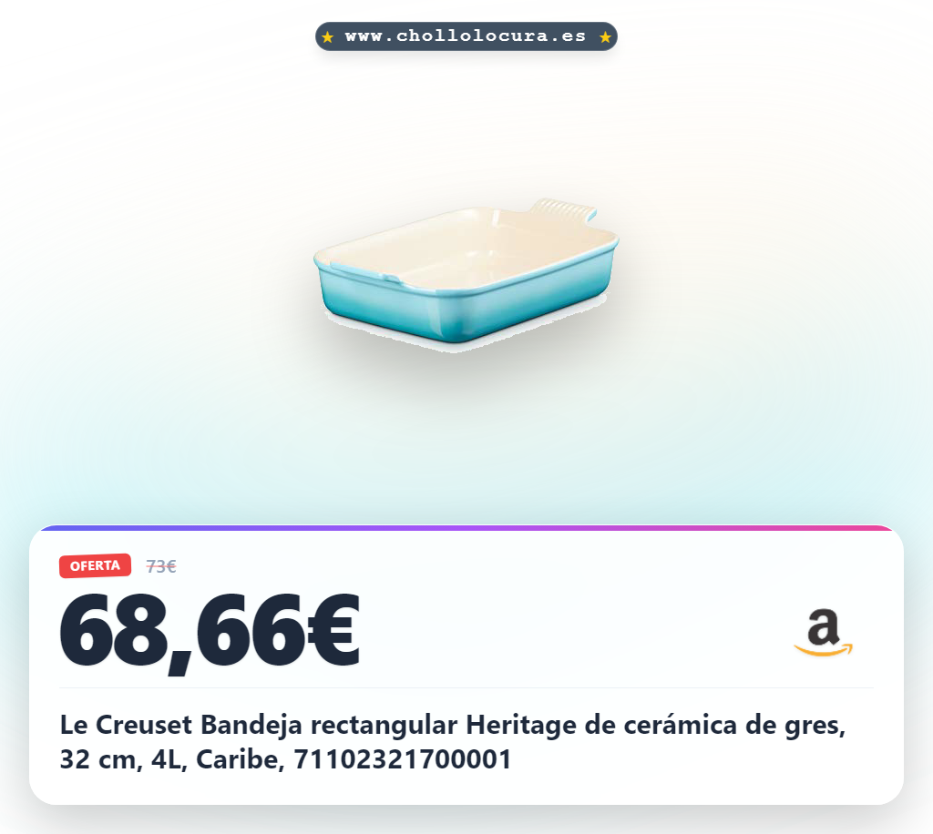 Le Creuset Bandeja rectangular Heritage de cerámica de gres, 32 cm, 4L, Caribe, 71102321700001