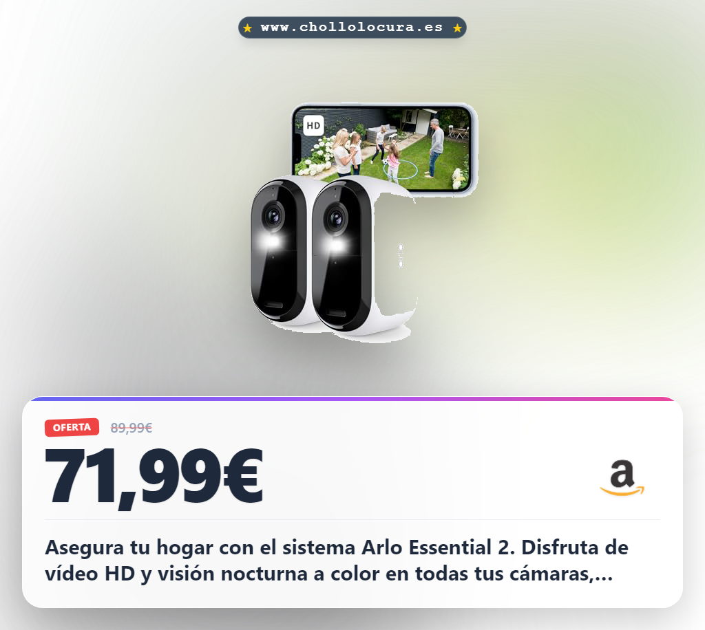 Aprovecha el sistema Arlo Essential 2 cámaras WiFi exterior e interior con visión nocturna y detección de movimiento en oferta