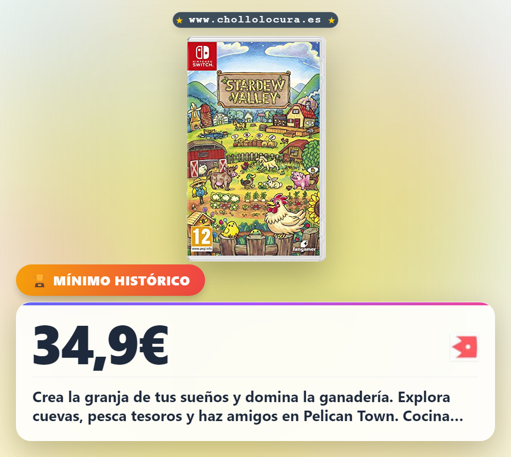 Aprovecha Stardew Valley para Nintendo Switch y domina la granja de tus sueños en oferta histórica