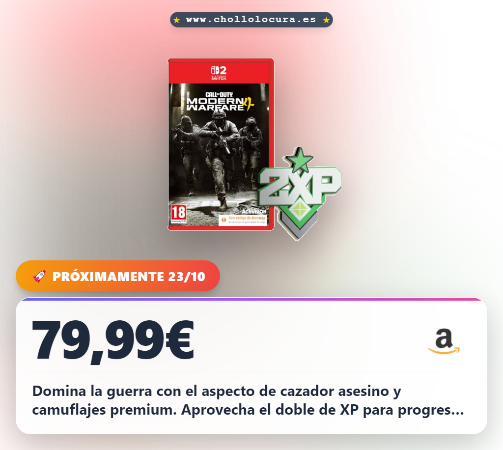 Aprovecha Call of Duty Modern Warfare 4 para Nintendo Switch 2 con aspecto de Cazador y doble XP en oferta histórica