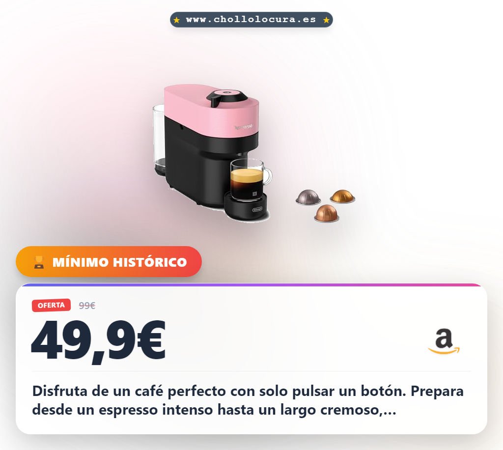 Aprovecha la cafetera Nespresso Vertuo Pop. Disfruta 4 tamaños y sabores intensos con un solo botón. Actualiza para el mejor rendimiento.