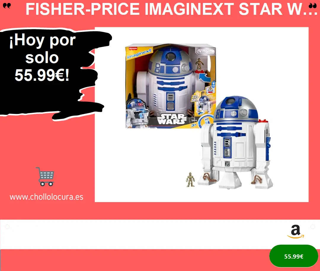 Fisher-Price Imaginext Star Wars R2D2, Figura Grande de androide con Luces y Sonidos, con Lanzador de proyectiles y Figura de C3PO, Juguete Regalo para niños y niñas +3 años, HXG52