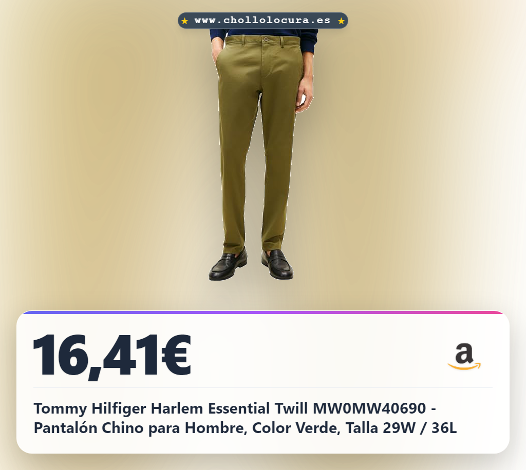 Descubre el auténtico pantalón chino Tommy Hilfiger verde sostenible al mejor precio