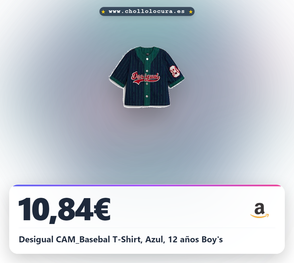 Llévate la camiseta de béisbol Desigual azul para niño de 12 años en oferta histórica al mejor precio.