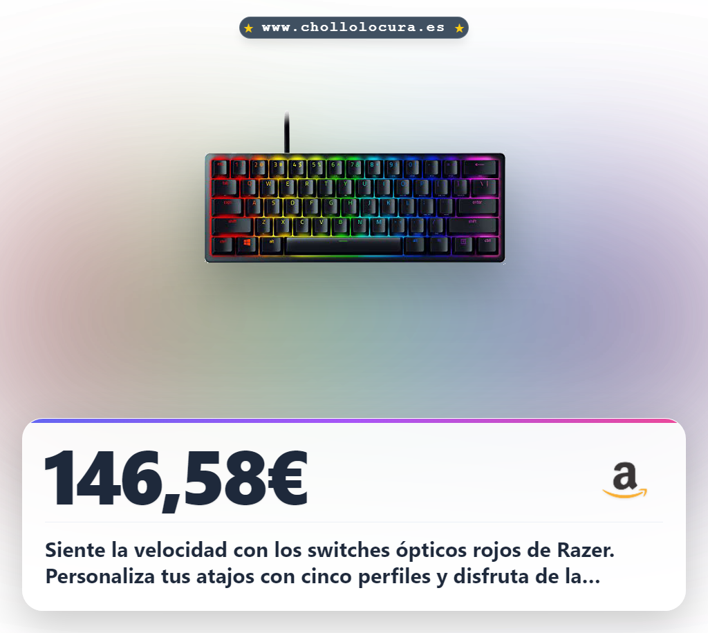 Llévate el teclado Razer Huntsman Mini US-Layout ISO con switches ópticos rojos y RGB a precio de chollo al mejor valor total del año.