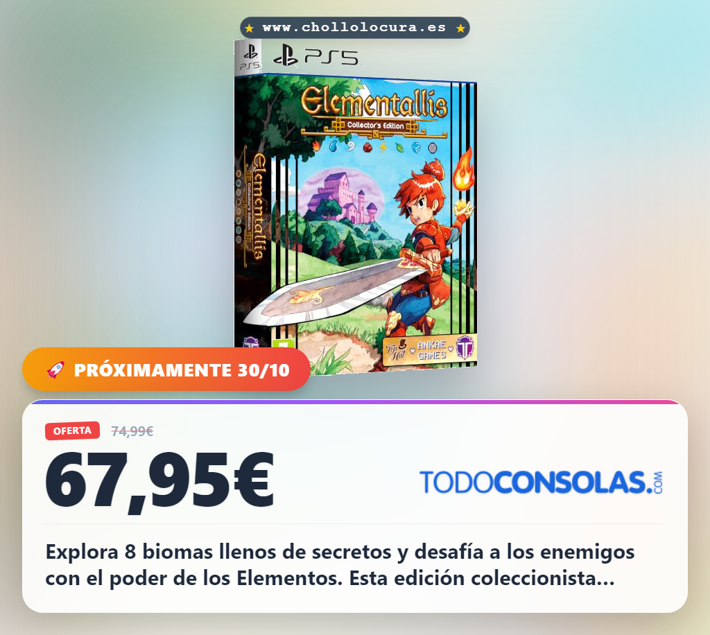 Aprovecha la edición coleccionista de Elementallis para PlayStation 5 con Artbook y accesorios exclusivos en oferta