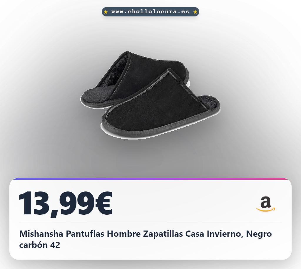 Mishansha Pantuflas Hombre Zapatillas Casa Invierno, Negro carbón 42
