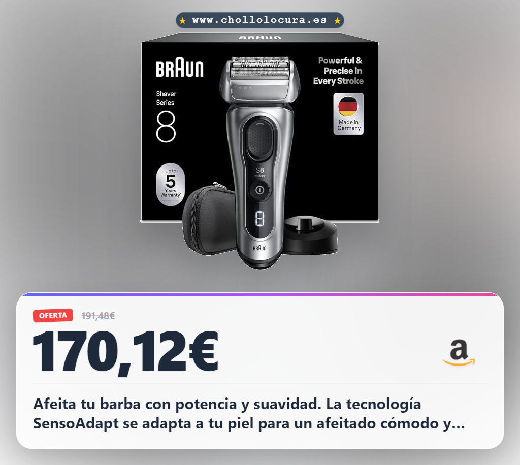 Consigue la afeitadora eléctrica Braun Series 8 para hombre. Disfruta de un afeitado suave y potente.