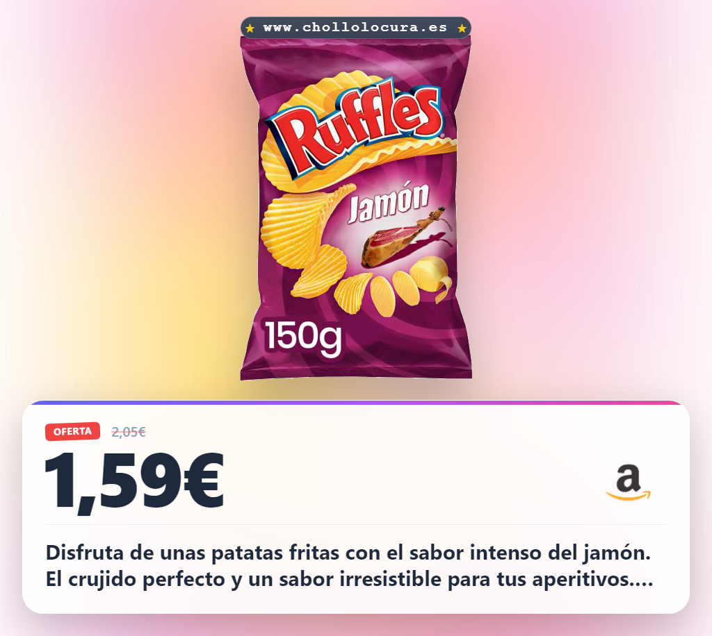 Aprovecha las patatas fritas Ruffles sabor jamón en bolsa individual al mejor precio de oferta