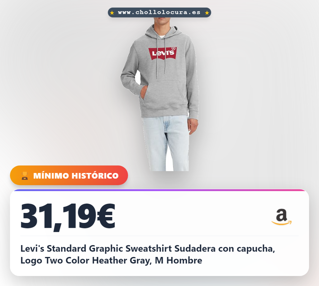 Llévate esta Sudadera Levi's con Capucha Logo Two Color Heather Gray Hombre al mejor precio de Outlet