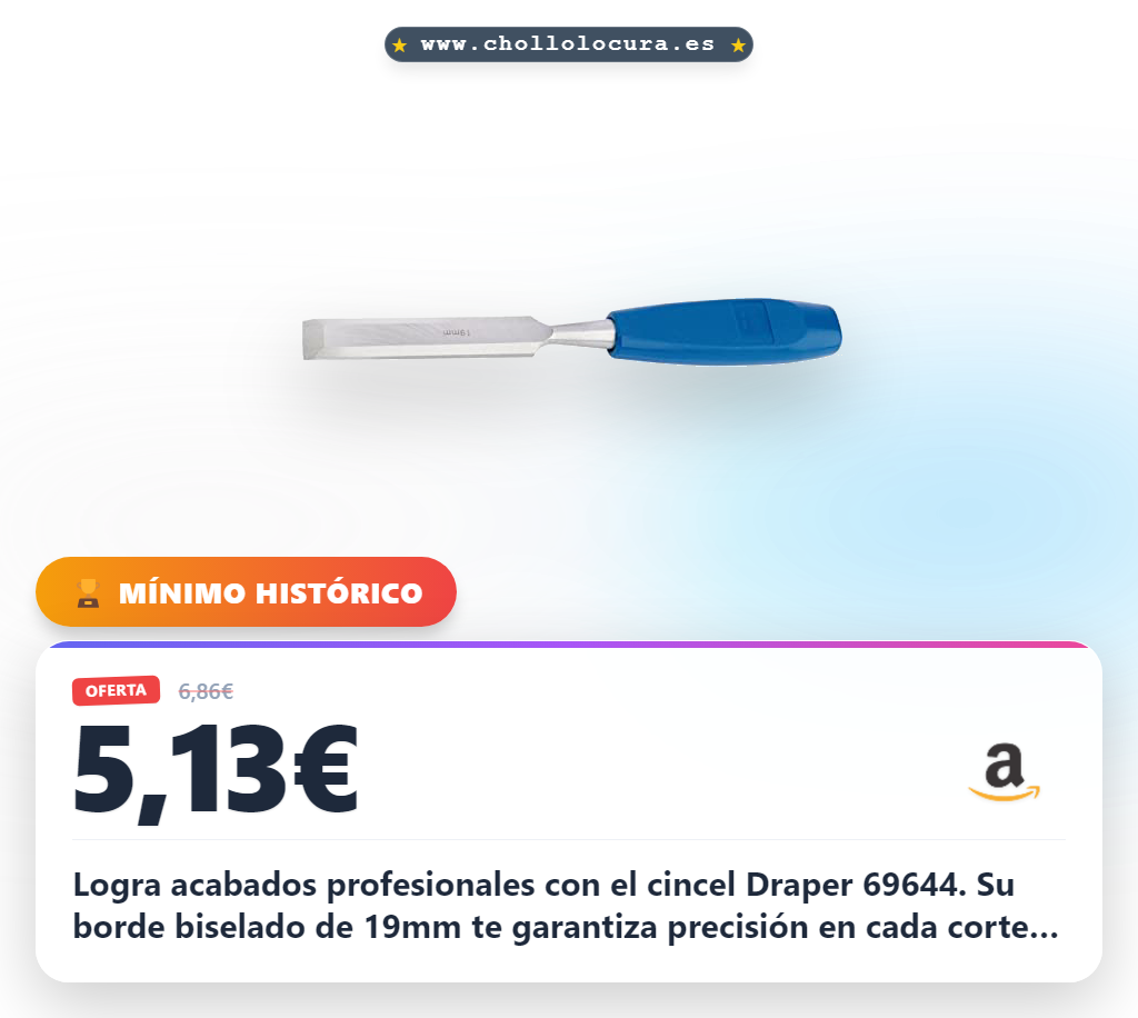 Adquiere el Cincel Draper 69644 de madera con borde biselado 19mm, calidad profesional en oferta.