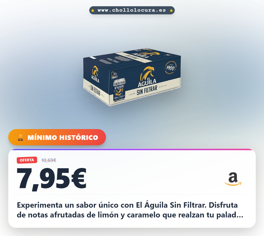 Experimenta un sabor único con El Águila Sin Filtrar. Disfruta de notas afrutadas de limón y caramelo que realzan tu paladar. Cerveza de gran cuerpo y auténtica, perfecta para los inconformistas. ¡Tu momento de sabor sin filtros!