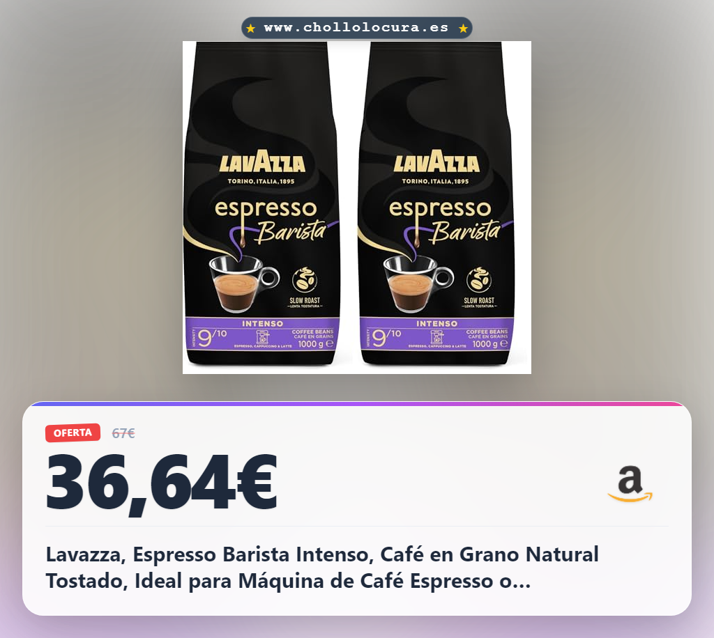 Lavazza, Espresso Barista Intenso, Café en Grano Natural Tostado, Ideal para Máquina de Café Espresso o Superautomática, con Notas Aromáticas de Cacao y Madera, Intensidad 9/10, Tueste Medio, 1 kg
