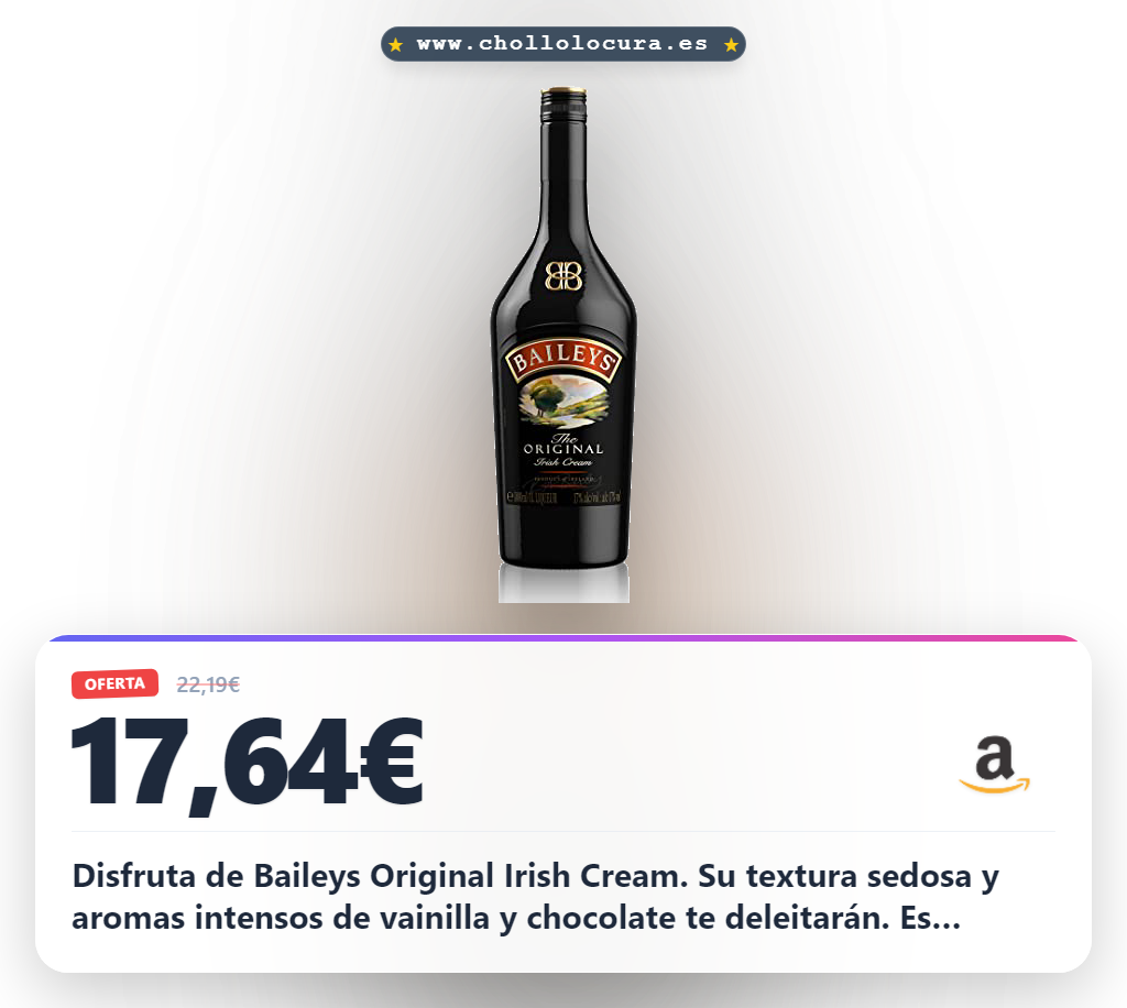 Disfruta el licor de crema Baileys Original 1000ml. Whisky irlandés con vainilla y chocolate para postres y cócteles al mejor precio