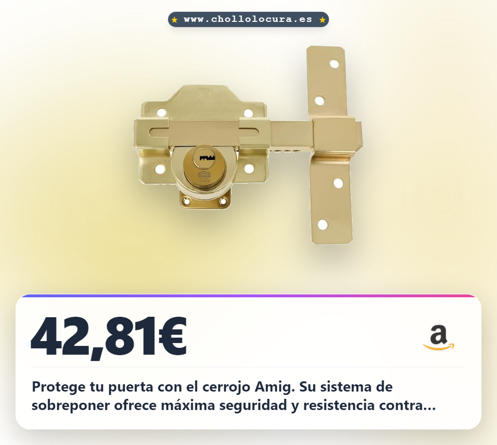 Consigue el cerrojo de sobreponer Amig con cilindro redondo y 5 llaves de acero dorado al mejor precio