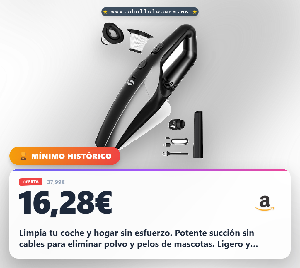 Aprovecha este aspirador de mano sin cable potente para el coche y el hogar con filtro HEPA en oferta