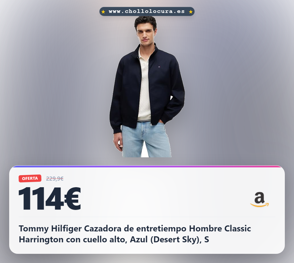 Tommy Hilfiger Cazadora de entretiempo Hombre Classic Harrington con cuello alto, Azul (Desert Sky), S
