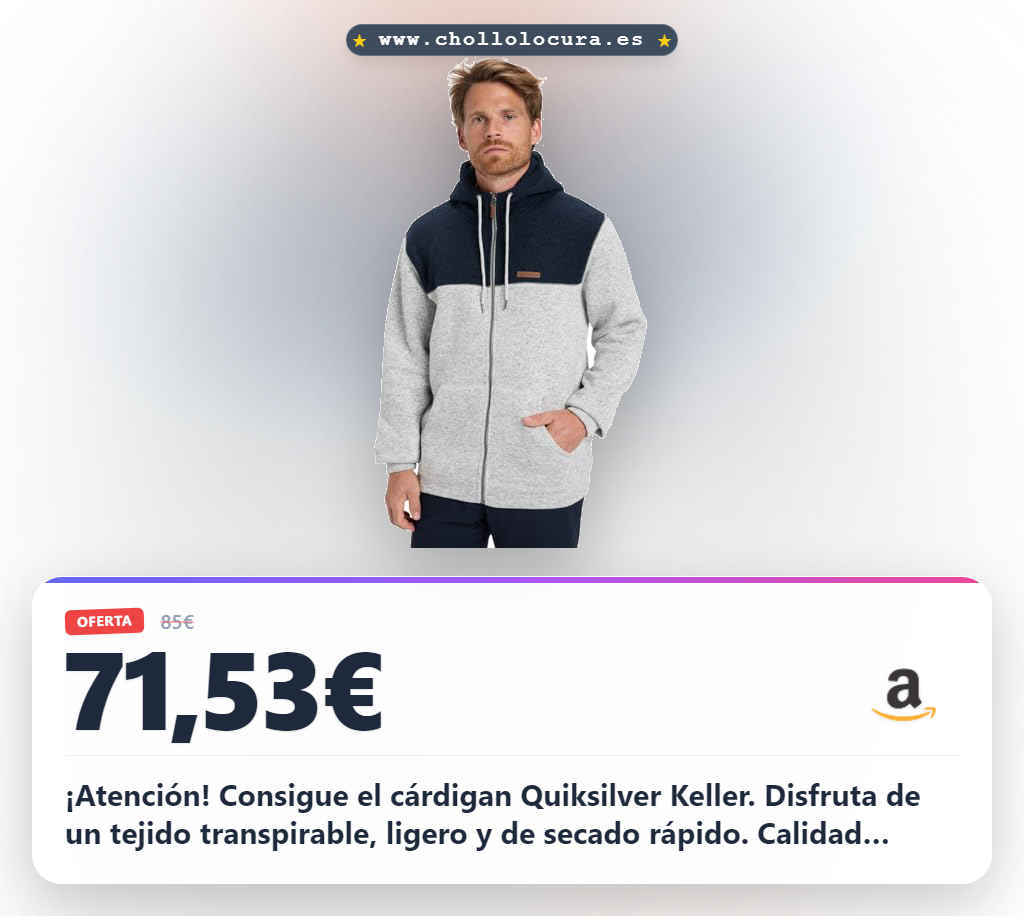 Logra el Quiksilver Keller cárdigan para hombre: tejido transpirable, ligero y a precio de chollo
