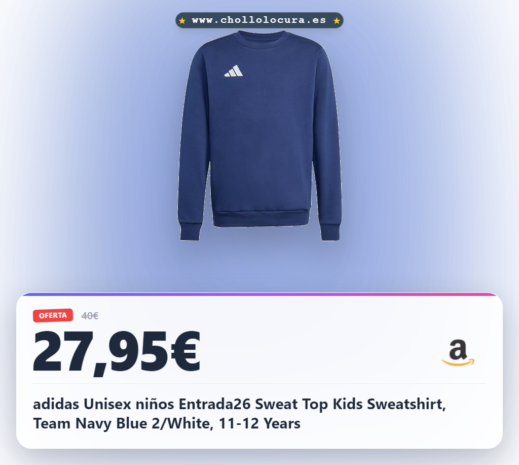 adidas Unisex niños Entrada26 Sweat Top Kids Sweatshirt, Team Navy Blue 2/White, 11-12 Years