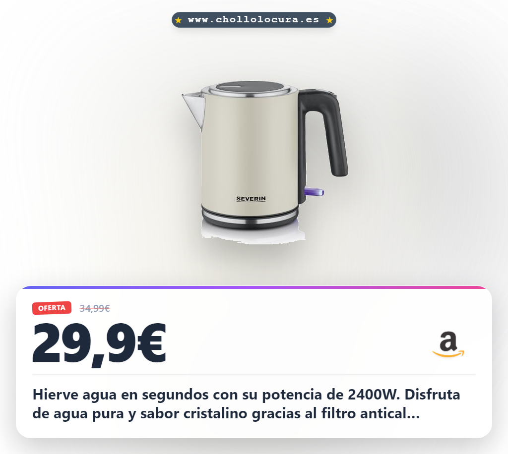 Ahorra con el hervidor eléctrico 2400W de 1 litro con filtro antical y diseño 360° en oferta histórica al mejor precio del año al instante.