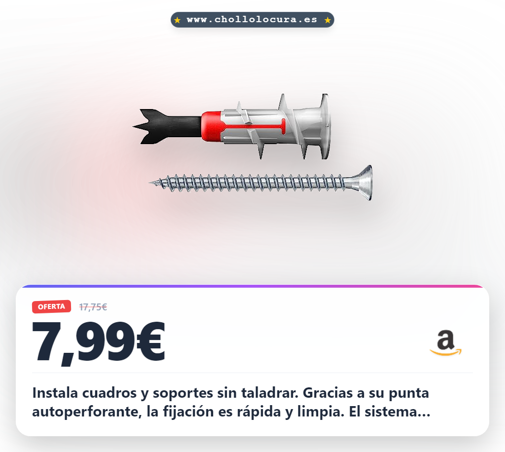 Aprovecha los tacos Fischer DuoBlade sin taladrar para placas de yeso en oferta: soportes y cuadros