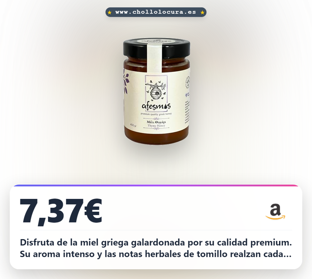 Encuentra la Miel de Tomillo Griego artesanal con sabor mediterráneo y aroma excepcional en oferta histórica