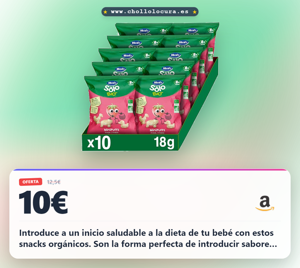 Aprovecha los snacks Hero Solo Bio de fresa para bebé a partir de 8 meses. Ecológicos y sin azúcares añadidos al mejor precio