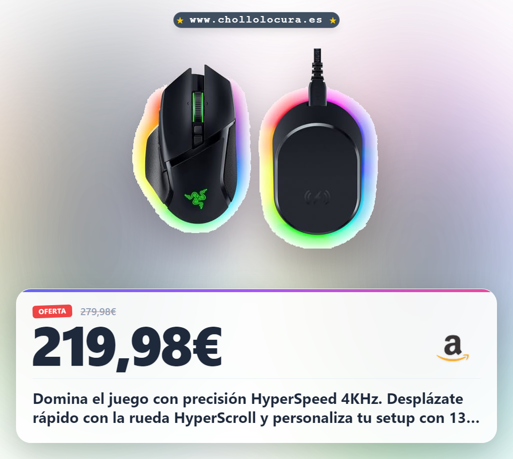 Consigue el Razer Basilisk V3 Pro con carga inalámbrica y HyperScroll para una experiencia competitiva al mejor precio