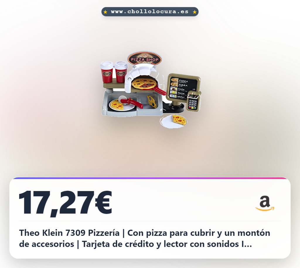 Theo Klein 7309 Pizzería | Con pizza para cubrir y un montón de accesorios | Tarjeta de crédito y lector con sonidos I Juguetes para niños a partir de 3 años
