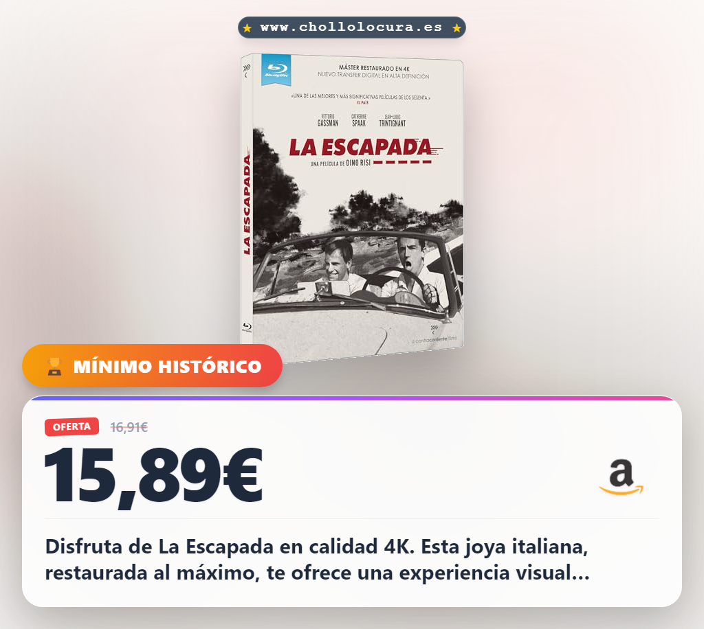 Aprovecha La Escapada restaurada en 4K con doble pista en castellano y la dirección de Sergio Corbucci al mejor precio