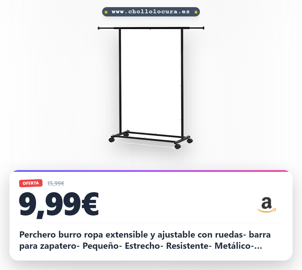 Perchero burro ropa extensible y ajustable con ruedas- barra para zapatero- Pequeño- Estrecho- Resistente- Metálico- Colgador de perchas- Dormitorio- Vestidor- 150x115x38,5cm - Fácil montaje